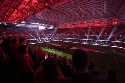 210226 - Wales v Scotland - Guinness Men's Six Nations - Light show and flames before the match