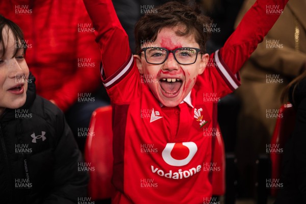 210226 - Wales v Scotland - Guinness Six Nations - Fans react inside the Stadium during the match 