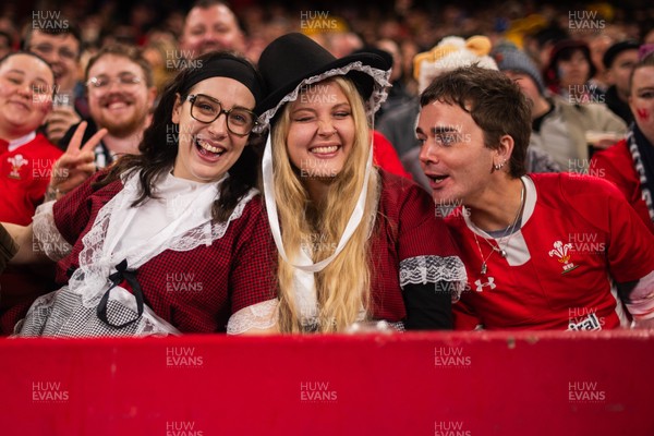 210226 - Wales v Scotland - Guinness Six Nations - Fans react inside the Stadium during the match 