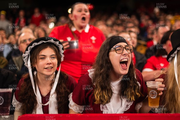 210226 - Wales v Scotland - Guinness Six Nations - Fans react inside the Stadium during the match 