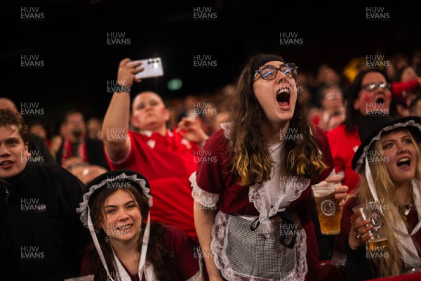 210226 - Wales v Scotland - Guinness Six Nations - Fans react inside the Stadium during the match 