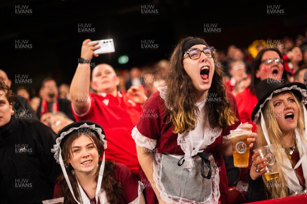 210226 - Wales v Scotland - Guinness Six Nations - Fans react inside the Stadium during the match 
