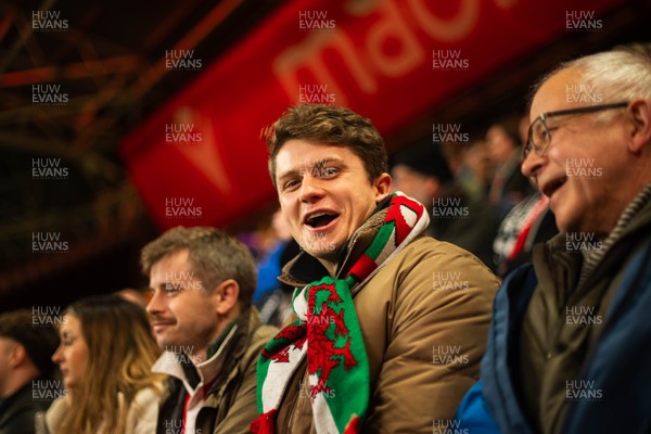 210226 - Wales v Scotland - Guinness Six Nations - Fans react inside the Stadium during the match 