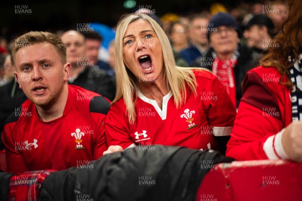 210226 - Wales v Scotland - Guinness Six Nations - Fans react inside the Stadium during the match 