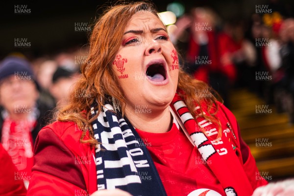 210226 - Wales v Scotland - Guinness Six Nations - Fans react inside the Stadium during the match 