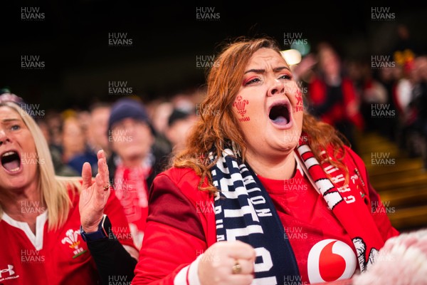 210226 - Wales v Scotland - Guinness Six Nations - Fans react inside the Stadium during the match 