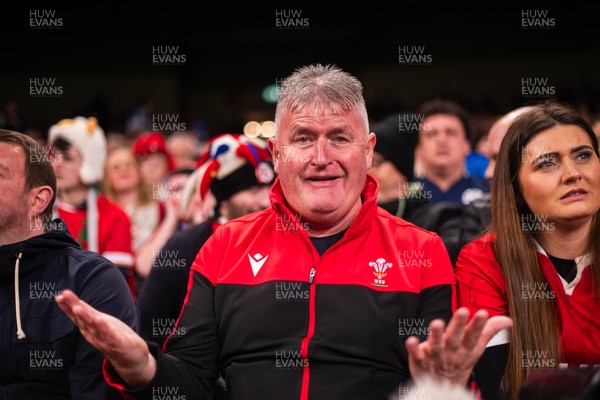 210226 - Wales v Scotland - Guinness Six Nations - Fans react inside the Stadium during the match 