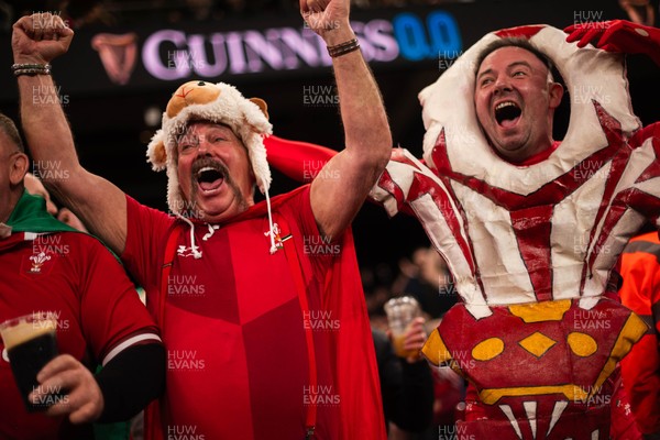 210226 - Wales v Scotland - Guinness Six Nations - Fans react inside the Stadium during the match 