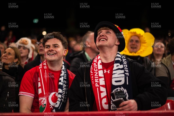 210226 - Wales v Scotland - Guinness Six Nations - Fans react inside the Stadium during the match 