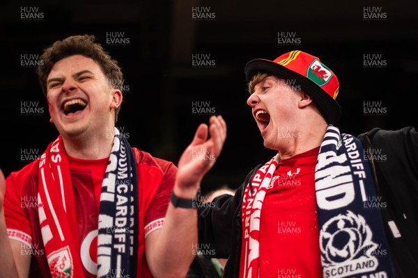 210226 - Wales v Scotland - Guinness Six Nations - Fans react inside the Stadium during the match 