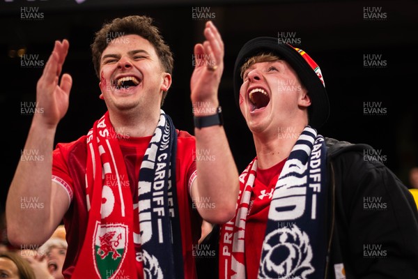 210226 - Wales v Scotland - Guinness Six Nations - Fans react inside the Stadium during the match 