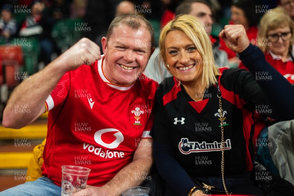210226 - Wales v Scotland - Guinness Six Nations - Fans react inside the Stadium during the match 