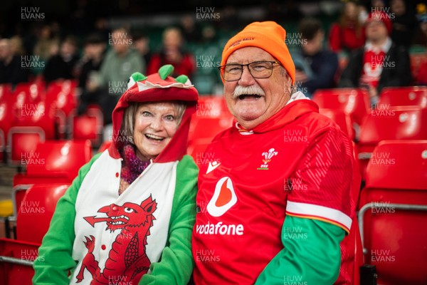 210226 - Wales v Scotland - Guinness Six Nations - Fans react inside the Stadium during the match 