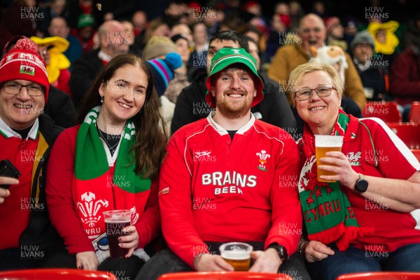 210226 - Wales v Scotland - Guinness Six Nations - Fans react inside the Stadium during the match 