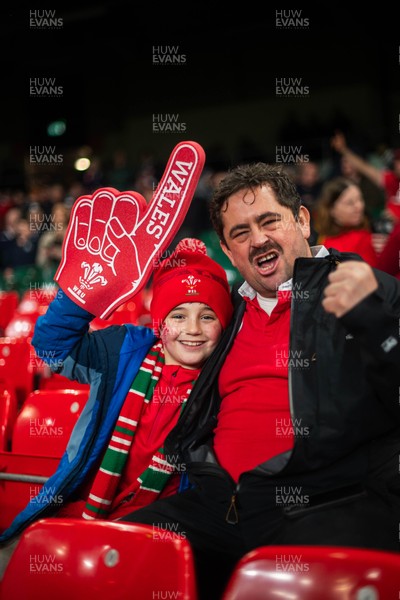 210226 - Wales v Scotland - Guinness Six Nations - Fans react inside the Stadium during the match 
