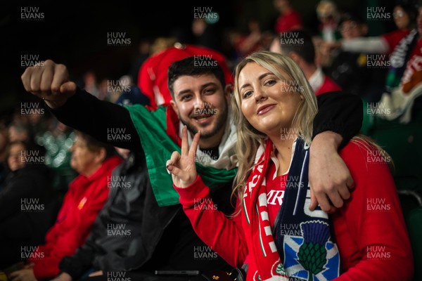 210226 - Wales v Scotland - Guinness Six Nations - Fans react inside the Stadium during the match 
