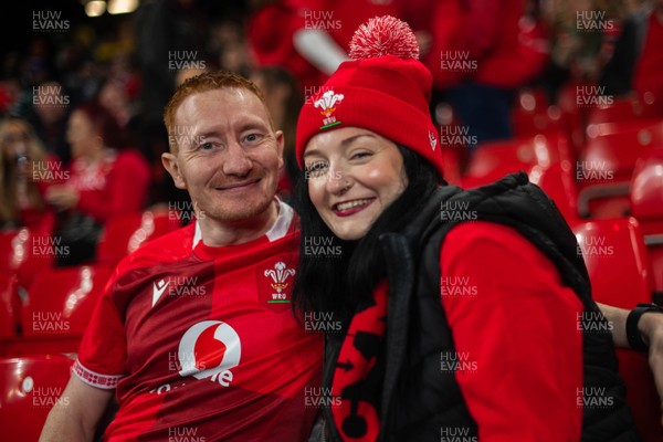210226 - Wales v Scotland - Guinness Six Nations - Fans react inside the Stadium during the match 
