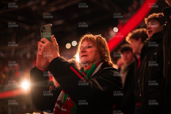 210226 - Wales v Scotland - Guinness Six Nations - Fans react inside the Stadium during the match 