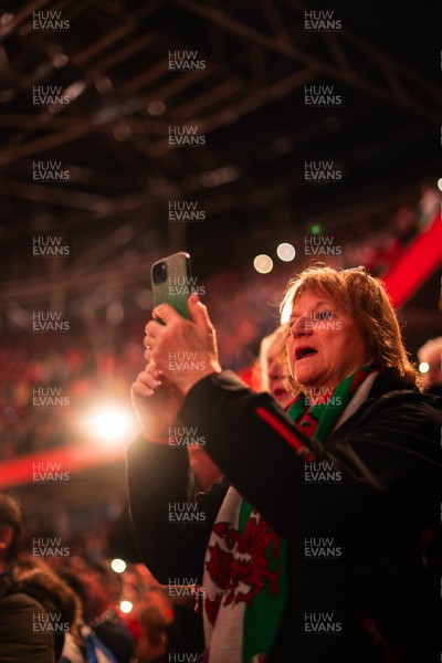210226 - Wales v Scotland - Guinness Six Nations - Fans react inside the Stadium during the match 