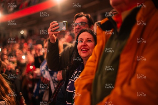 210226 - Wales v Scotland - Guinness Six Nations - Fans react inside the Stadium during the match 