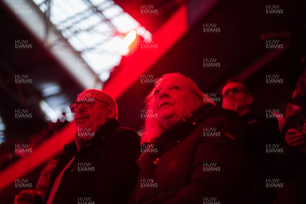 210226 - Wales v Scotland - Guinness Six Nations - Fans react inside the Stadium during the match 