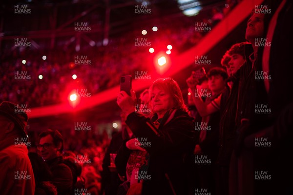 210226 - Wales v Scotland - Guinness Six Nations - Fans react inside the Stadium during the match 