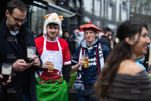 210226 - Wales v Scotland - Guinness Six Nations - Fans in Cardiff City centre ahead of the game 