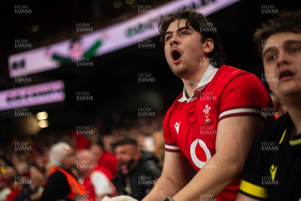 210226 - Wales v Scotland - Guinness Six Nations - Fans react inside the Stadium during the match 