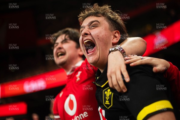 210226 - Wales v Scotland - Guinness Six Nations - Fans react inside the Stadium during the match 