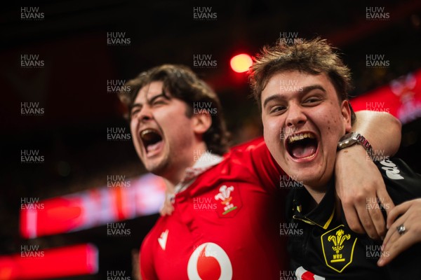 210226 - Wales v Scotland - Guinness Six Nations - Fans react inside the Stadium during the match 