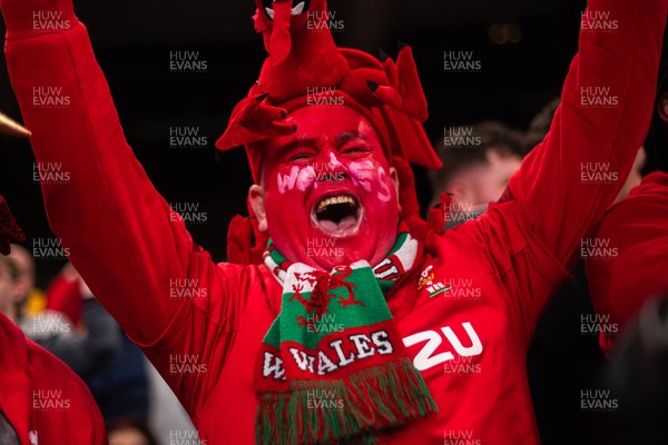 210226 - Wales v Scotland - Guinness Six Nations - Fans react inside the Stadium during the match 