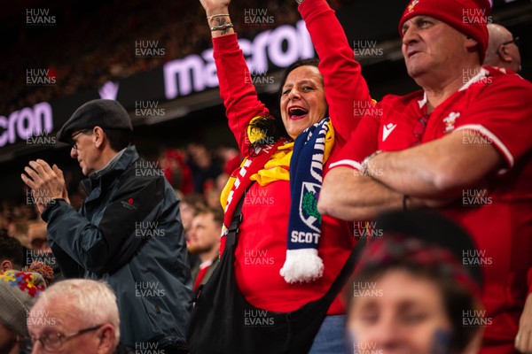 210226 - Wales v Scotland - Guinness Six Nations - Fans react inside the Stadium during the match 