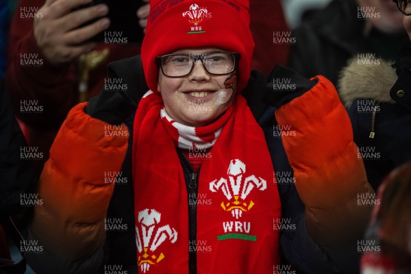 210226 - Wales v Scotland - Guinness Six Nations - Fans react inside the Stadium during the match 