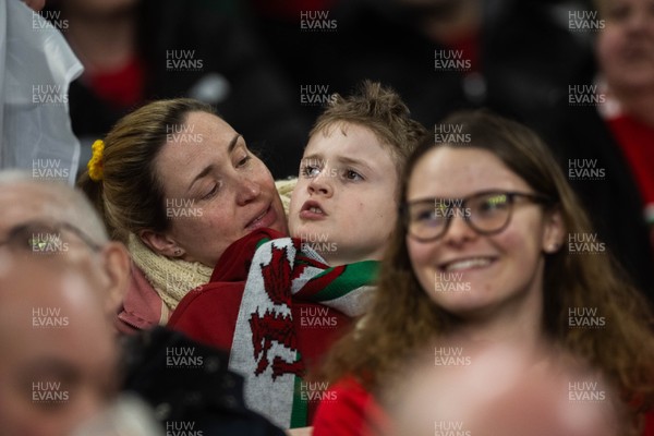 210226 - Wales v Scotland - Guinness Six Nations - Fans react inside the Stadium during the match 