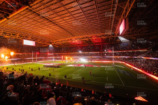 210226 - Wales v Scotland - Guinness Six Nations - Fans’ eye view of the pre match lighting and pyrotechnics 