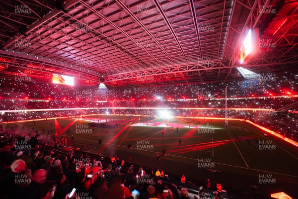 210226 - Wales v Scotland - Guinness Six Nations - Fans’ eye view of the pre match lighting and pyrotechnics 