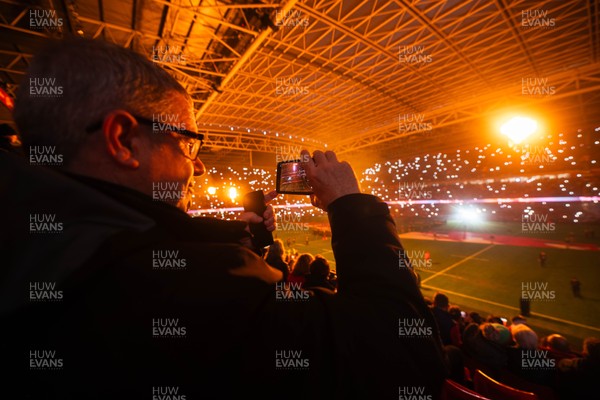 210226 - Wales v Scotland - Guinness Six Nations - Fans’ eye view of the pre match lighting and pyrotechnics 