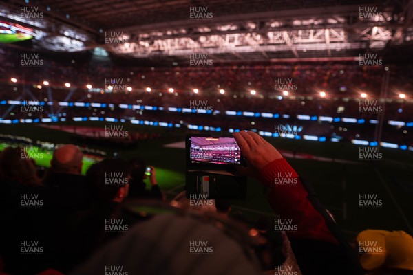 210226 - Wales v Scotland - Guinness Six Nations - Fans’ eye view of the pre match lighting and pyrotechnics 