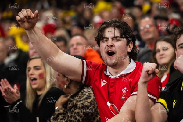 210226 - Wales v Scotland - Guinness Six Nations - Fans react inside the Stadium during the match 
