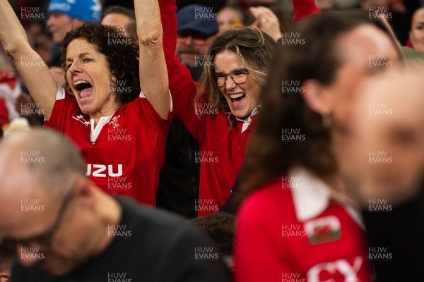 210226 - Wales v Scotland - Guinness Six Nations - Fans react inside the Stadium during the match 
