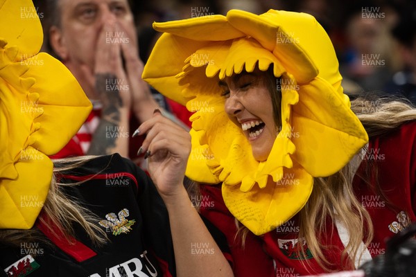 210226 - Wales v Scotland - Guinness Six Nations - Fans react inside the Stadium during the match 