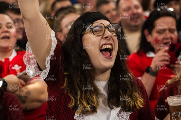 210226 - Wales v Scotland - Guinness Six Nations - Fans react inside the Stadium during the match 