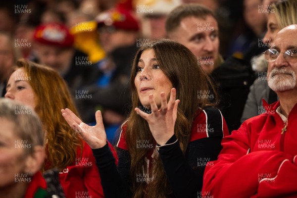 210226 - Wales v Scotland - Guinness Six Nations - Fans react inside the Stadium during the match 