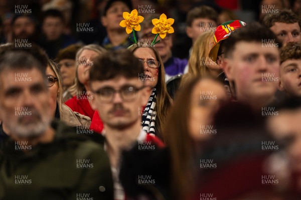 210226 - Wales v Scotland - Guinness Six Nations - Fans react inside the Stadium during the match 
