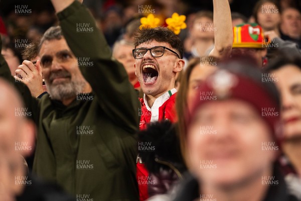 210226 - Wales v Scotland - Guinness Six Nations - Fans react inside the Stadium during the match 