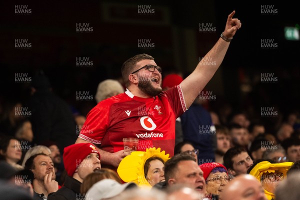 210226 - Wales v Scotland - Guinness Six Nations - Fans react inside the Stadium during the match 