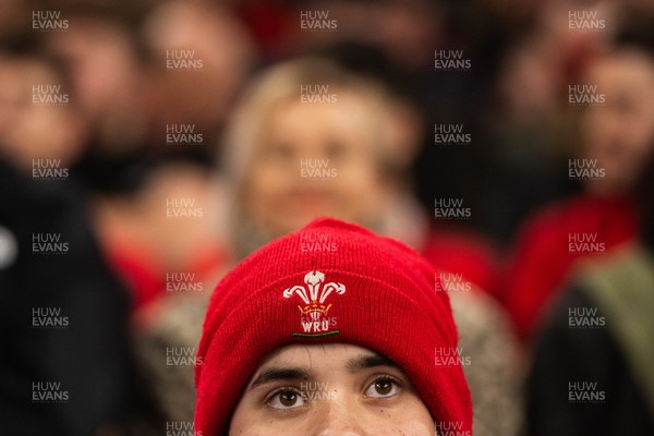 210226 - Wales v Scotland - Guinness Six Nations - Fans react inside the Stadium during the match 
