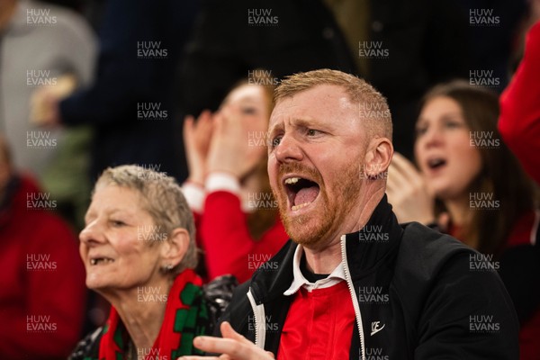 210226 - Wales v Scotland - Guinness Six Nations - Fans react inside the Stadium during the match 