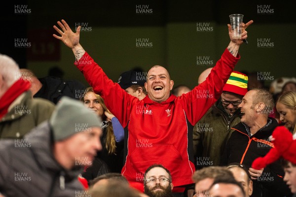 210226 - Wales v Scotland - Guinness Six Nations - Fans react inside the Stadium during the match 