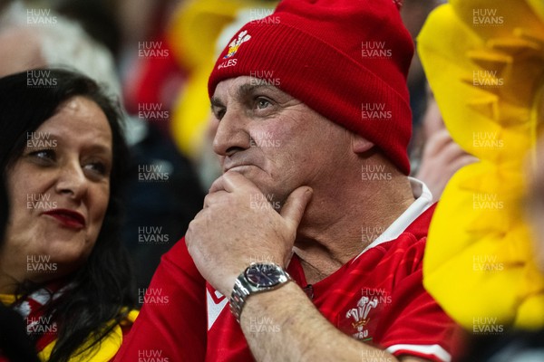 210226 - Wales v Scotland - Guinness Six Nations - Fans react inside the Stadium during the match 